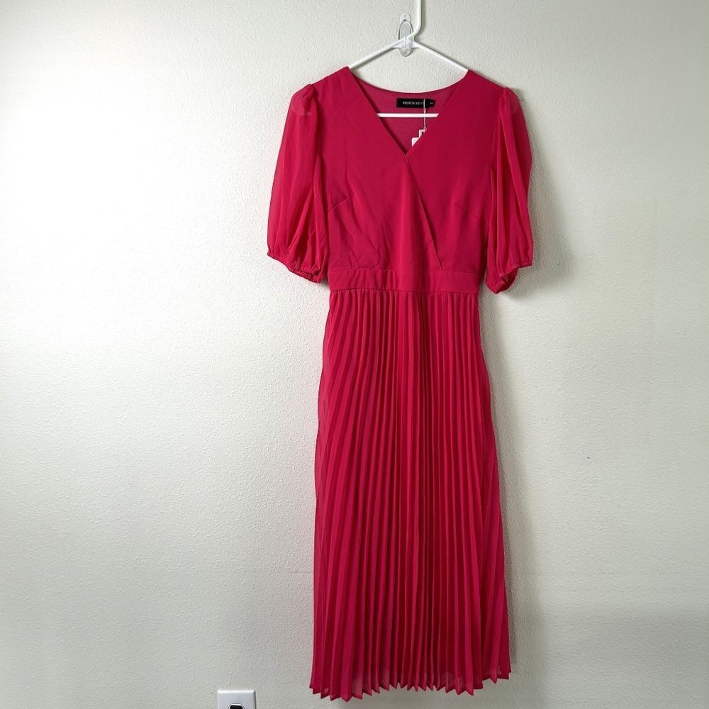Merokeety Pleated Midi Dress - Fuchsia Pink